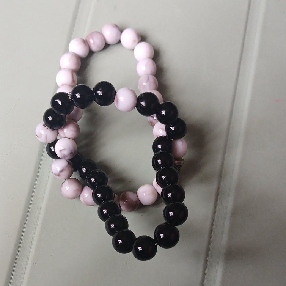 Pink and Black Beaded Bracelets